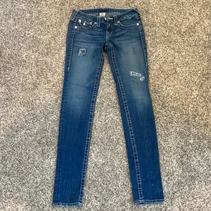True Religion Julie Jeans.  Straight leg. Intentionally distressed.  Size 27